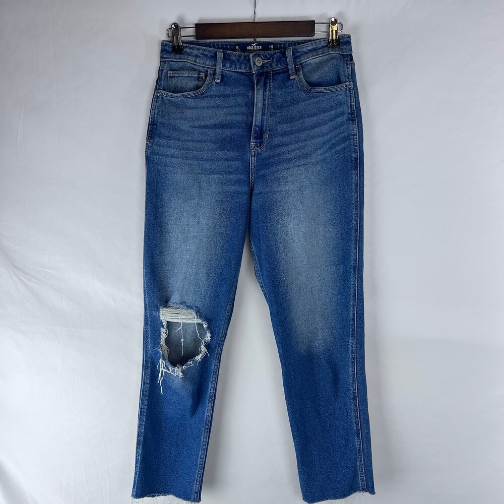 Hollister‎ Women's Jeans Size 7s Ultra High Rise Mom Blue Distress Denim